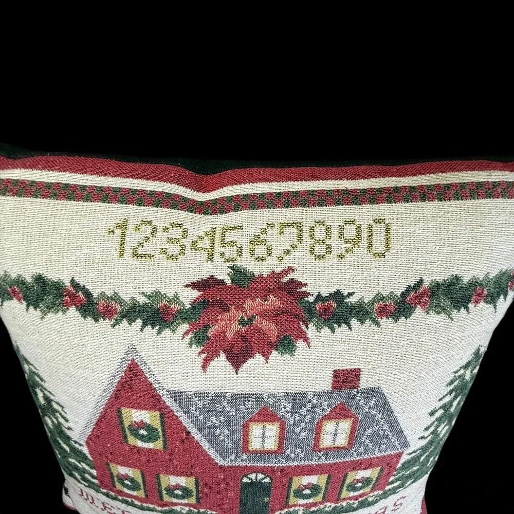 Merry Christmas Throw Pillow Tapastry Sampler Alphabet 15x15 Vintage Cottagecore